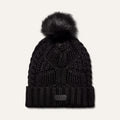 Women's Cable Beanie With Pom - BLACK