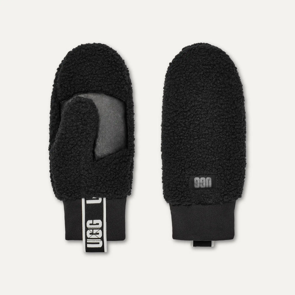 Women's UGGfluff Mitten With Logo Tape - BLACK