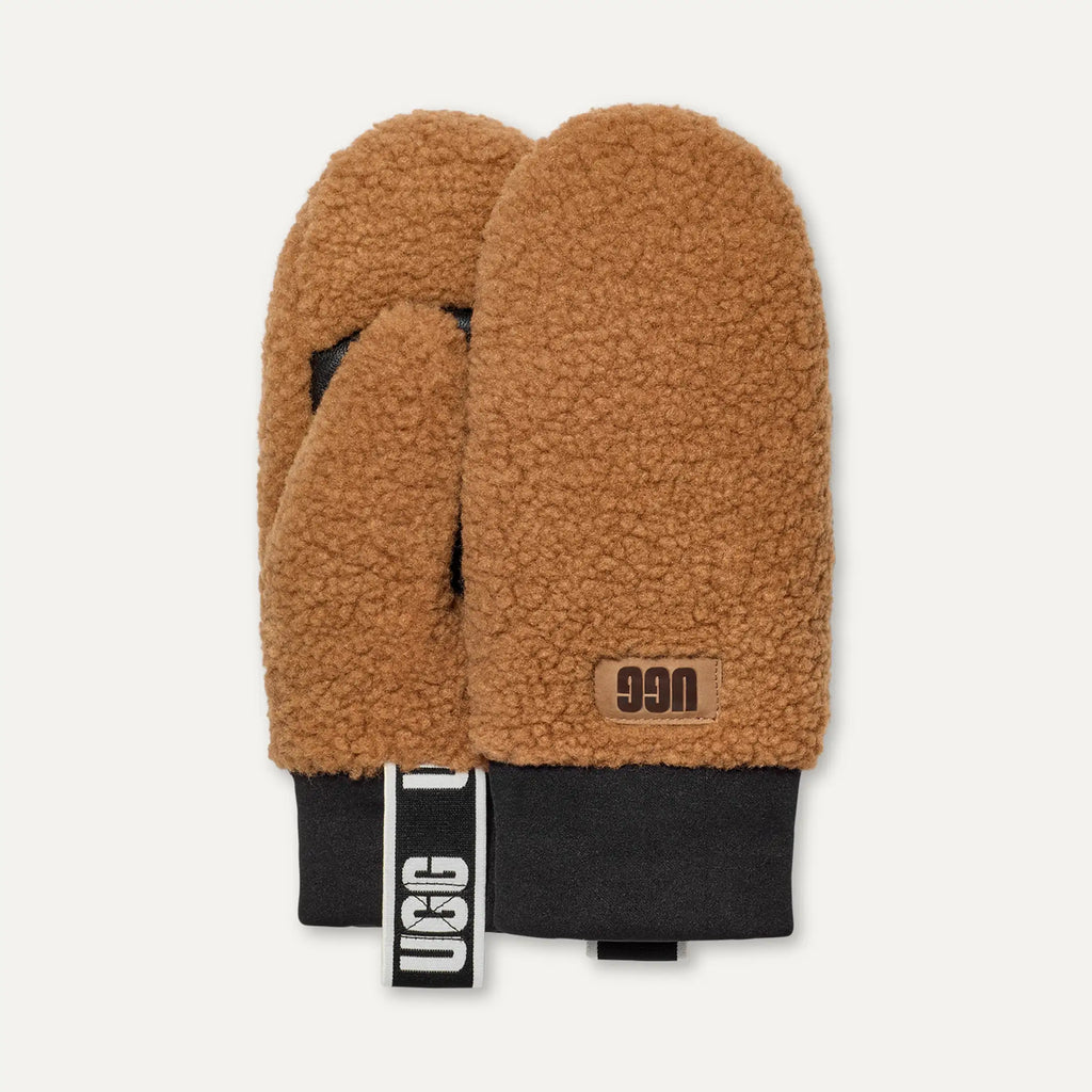 Women's UGGfluff Mitten With Logo Tape - CHESTNUT