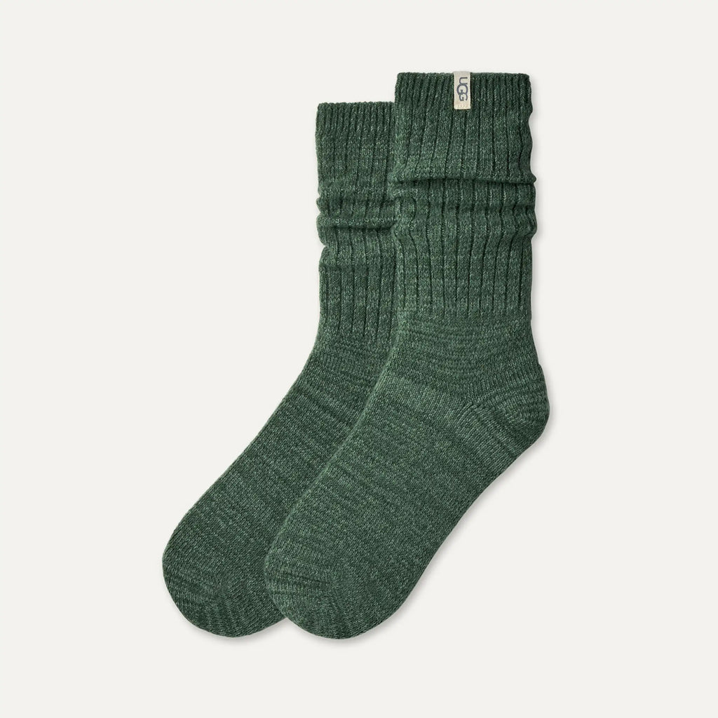 Women's Rib Knit Slouchy Crew Sock - GREEN STONE