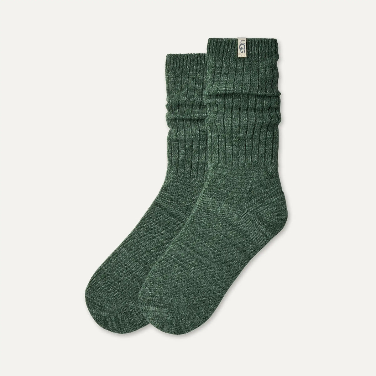Women's Rib Knit Slouchy Crew Sock - GREEN STONE