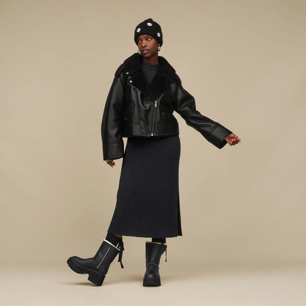Women's Finnian LuxeFluff Moto Jacket - BLACK