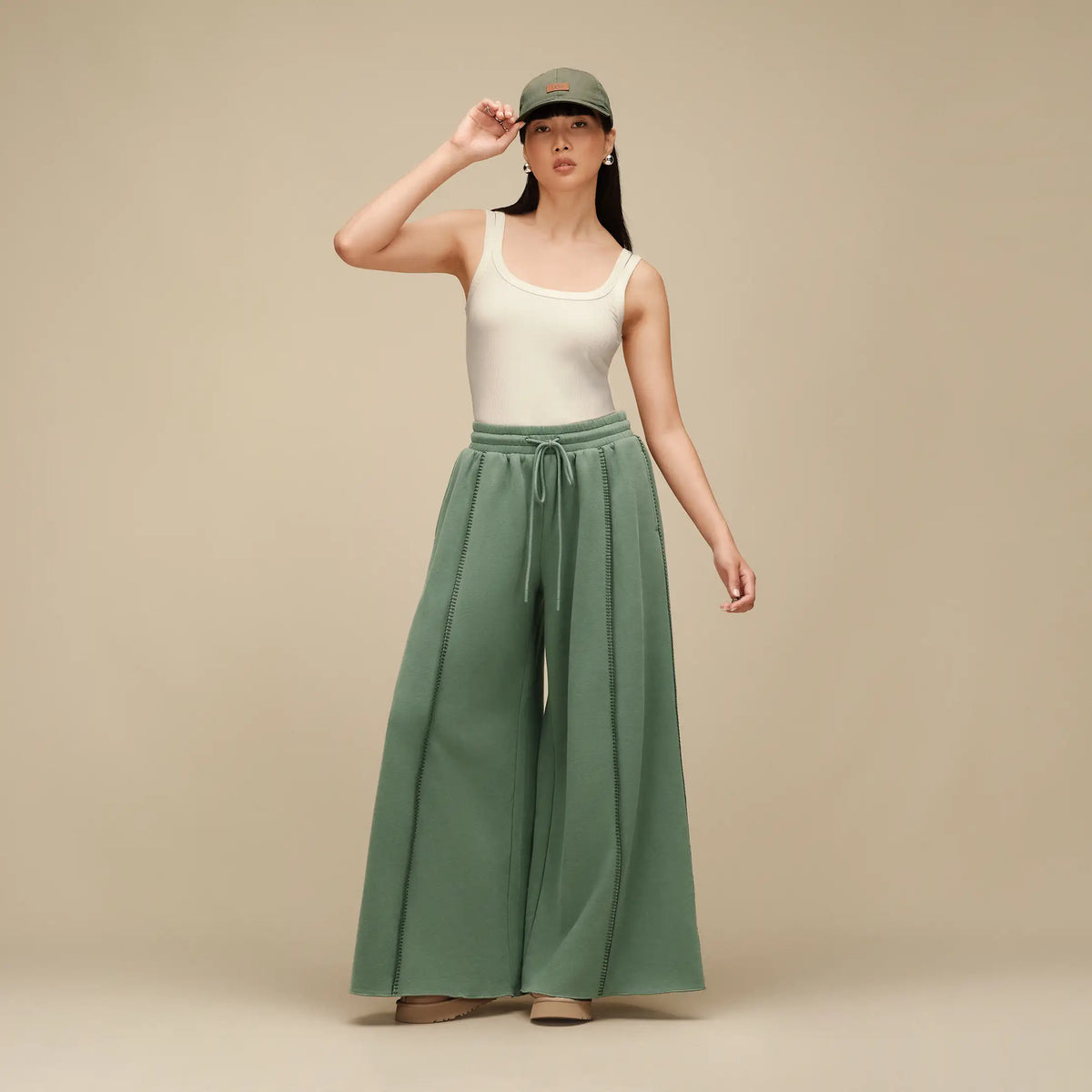 Women's Classic Wide Leg Pant - GREEN STONE
