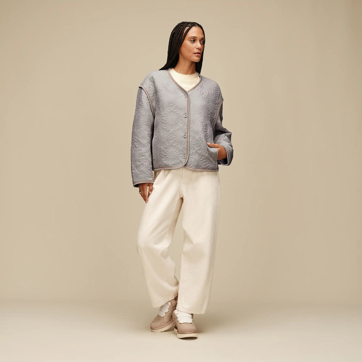 All Gender Sun Quilted Jacket - LIGHT GREY