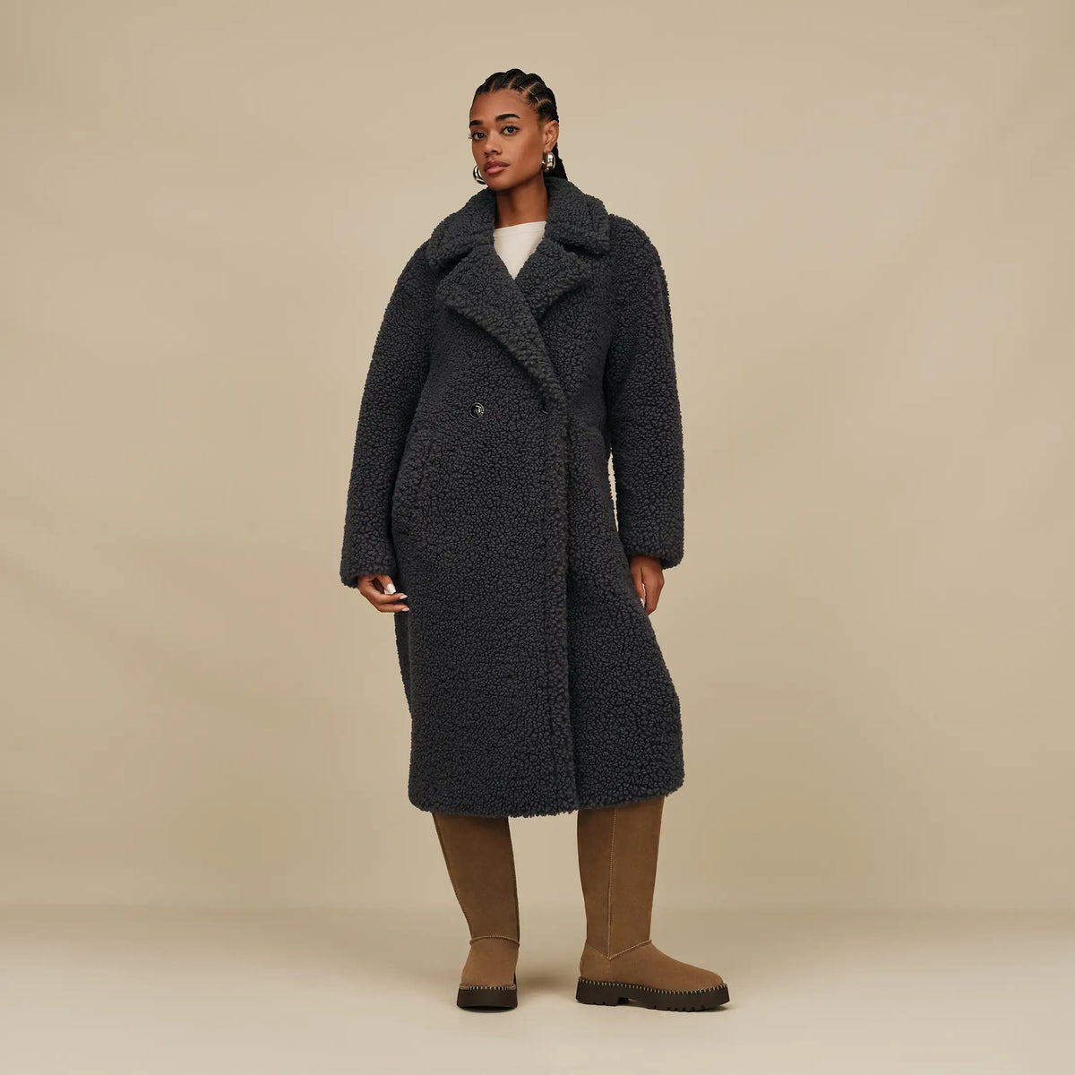 Women's Gertrude Long Teddy Coat II - INK