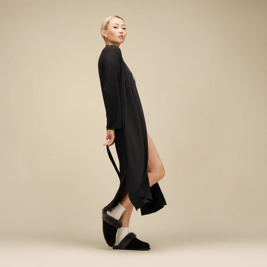 Women's Myra Rib Robe - BLACK