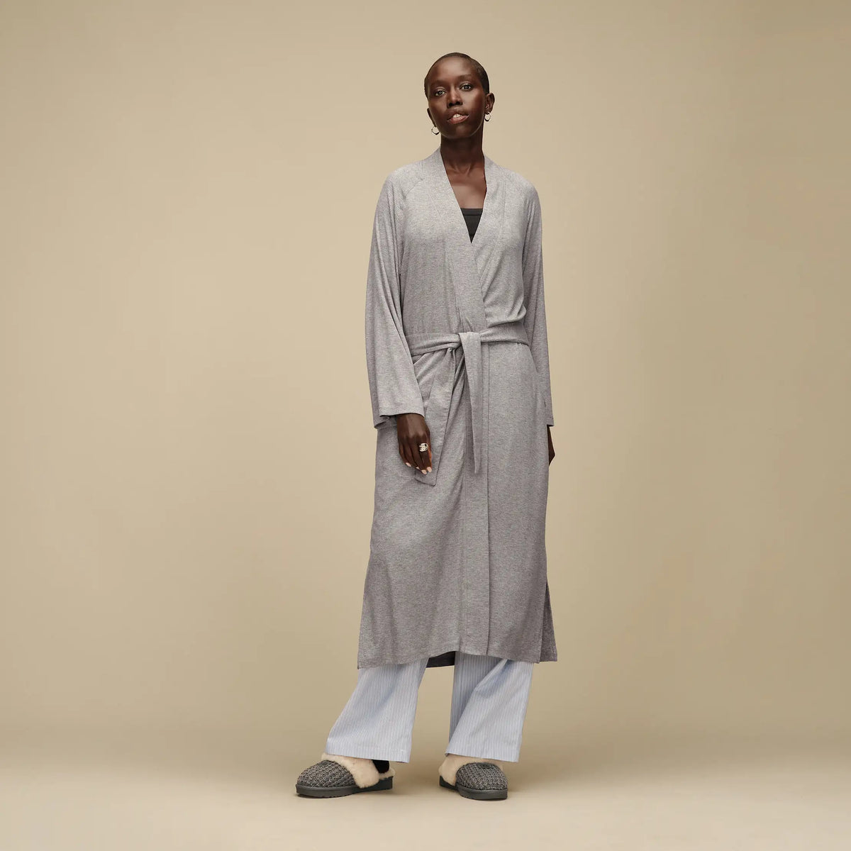 Women's Myra Rib Robe - GREY HEATHER