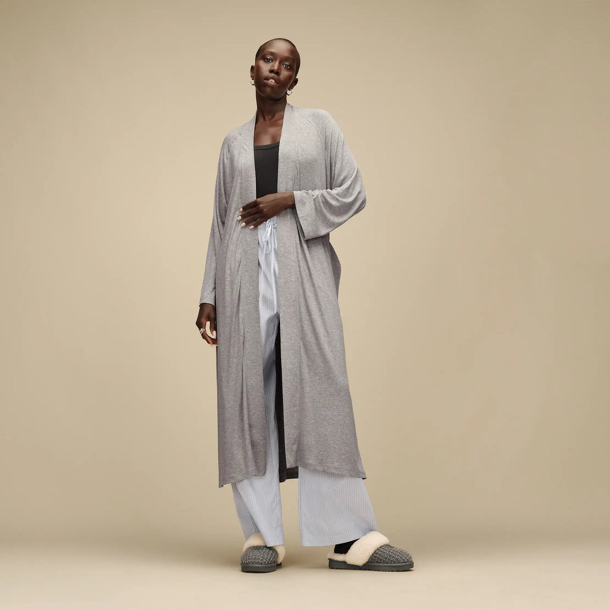 Women's Myra Rib Robe - GREY HEATHER