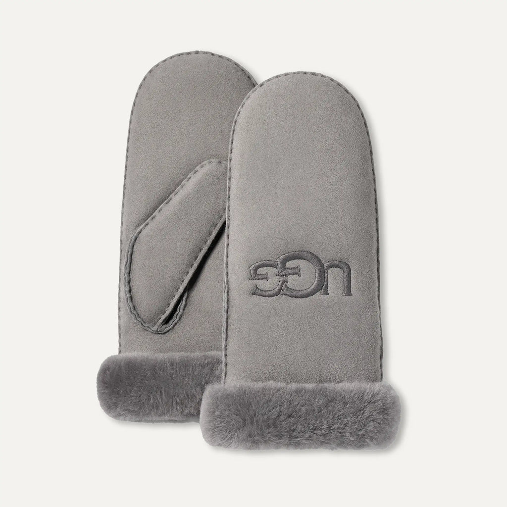Women's Sheepskin Embroider Mitten - ANCHOR GREY
