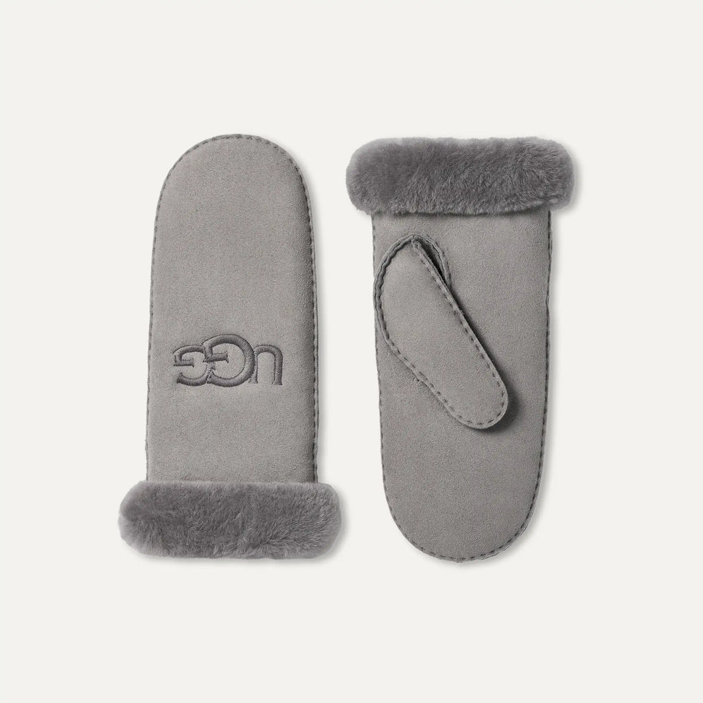 Women's Sheepskin Embroider Mitten - ANCHOR GREY