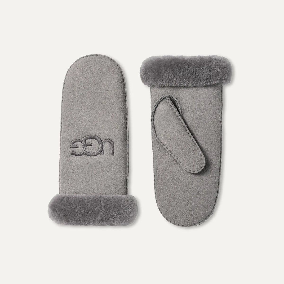 Women's Sheepskin Embroider Mitten - ANCHOR GREY