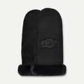 Women's Sheepskin Embroider Mitten - BLACK
