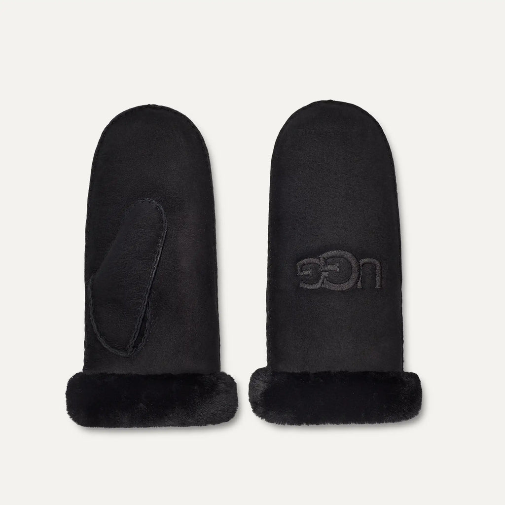 Women's Sheepskin Embroider Mitten - BLACK