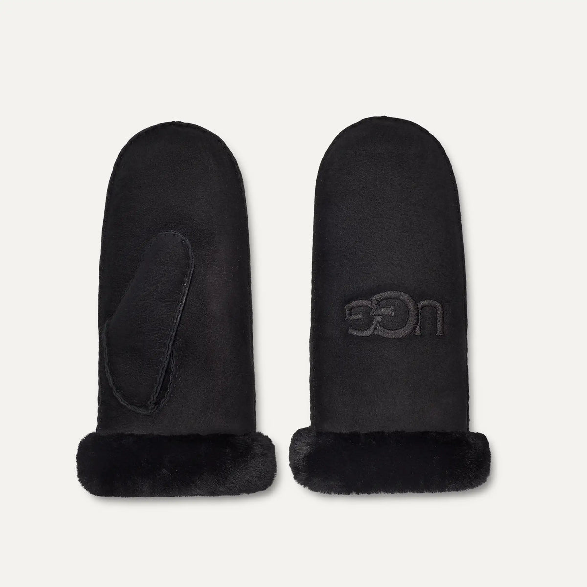 Women's Sheepskin Embroider Mitten - BLACK