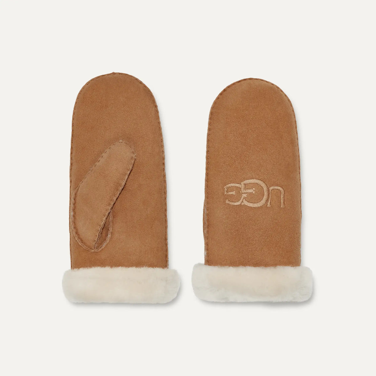 Women's Sheepskin Embroider Mitten - CHESTNUT