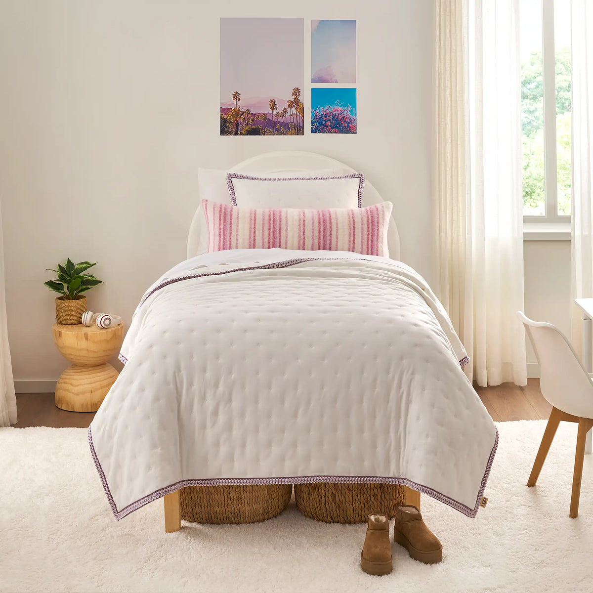 Home Devon UGGbraid Quilt Set T/TXL - SNOW / DUSTY ORCHID