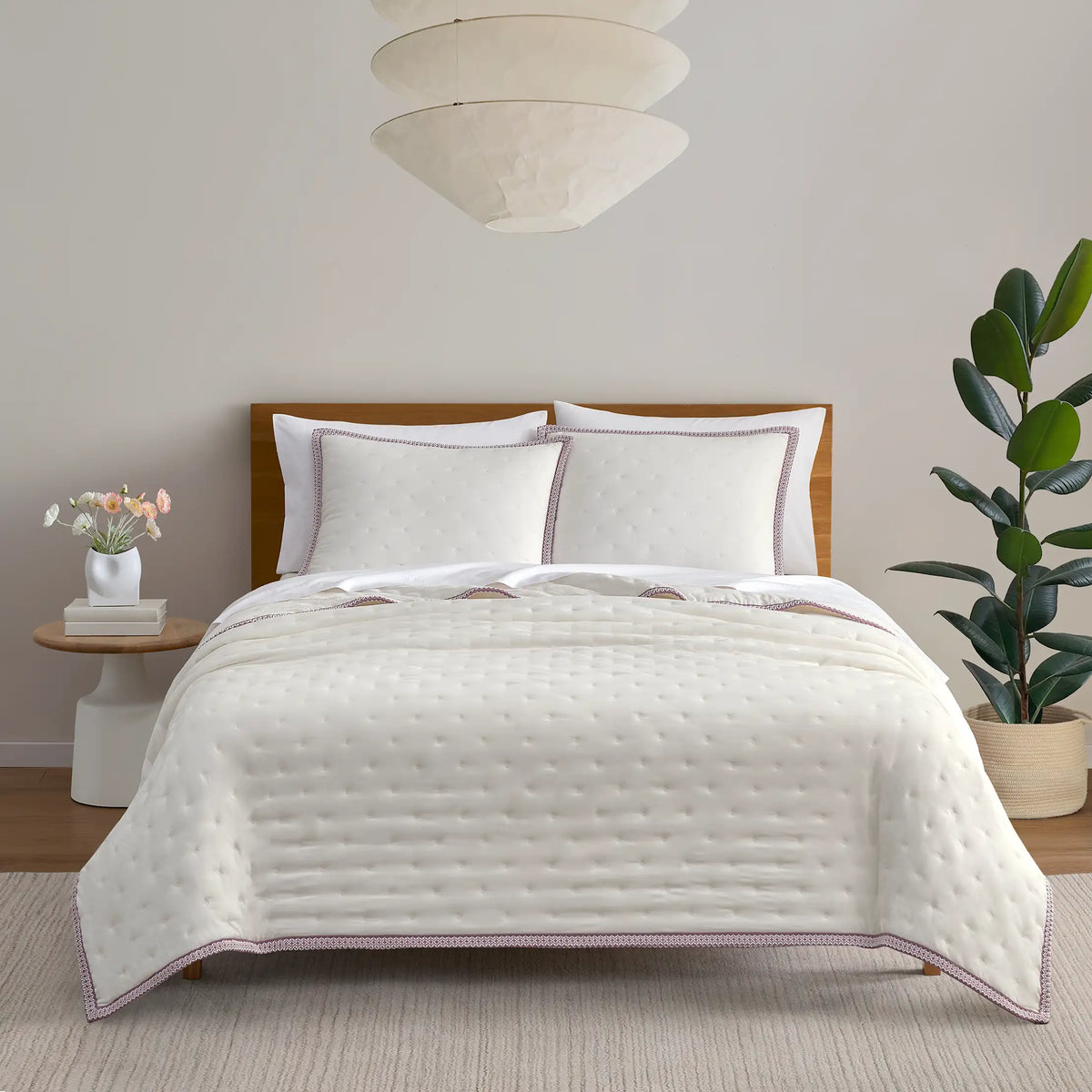 Home Devon UGGbraid Quilt Set F/Q - SNOW / DUSTY ORCHID