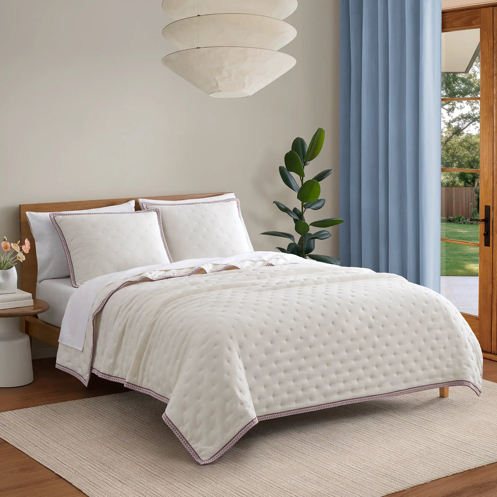 Home Devon UGGbraid Quilt Set King - SNOW / DUSTY ORCHID